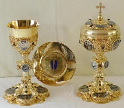 Ornate French antique solid silver gilt Gothic Chapel Set